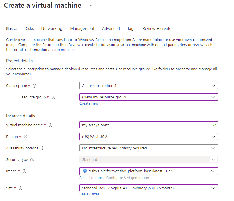 Example of create a virtual machine form