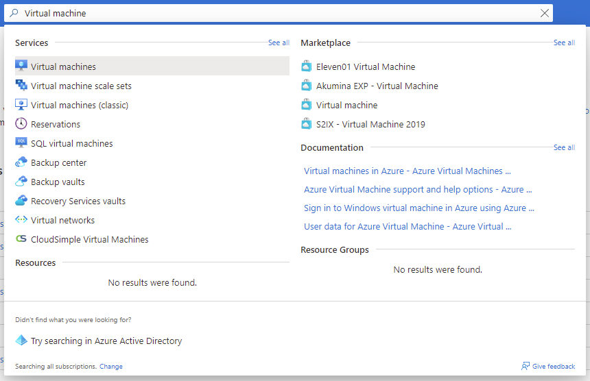 Search for virtual machines